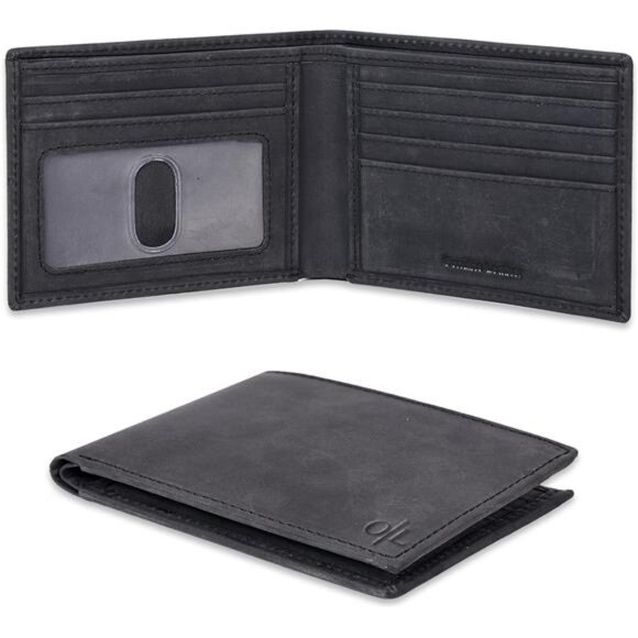 Slim Vegan Leather Wallet for Men - Charcoal